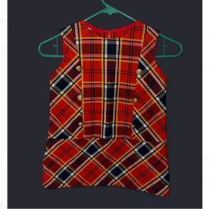 VTG Damsel Red Plaid Sleeveless Mod Mini Dress With Gold Buttons 50s-60s